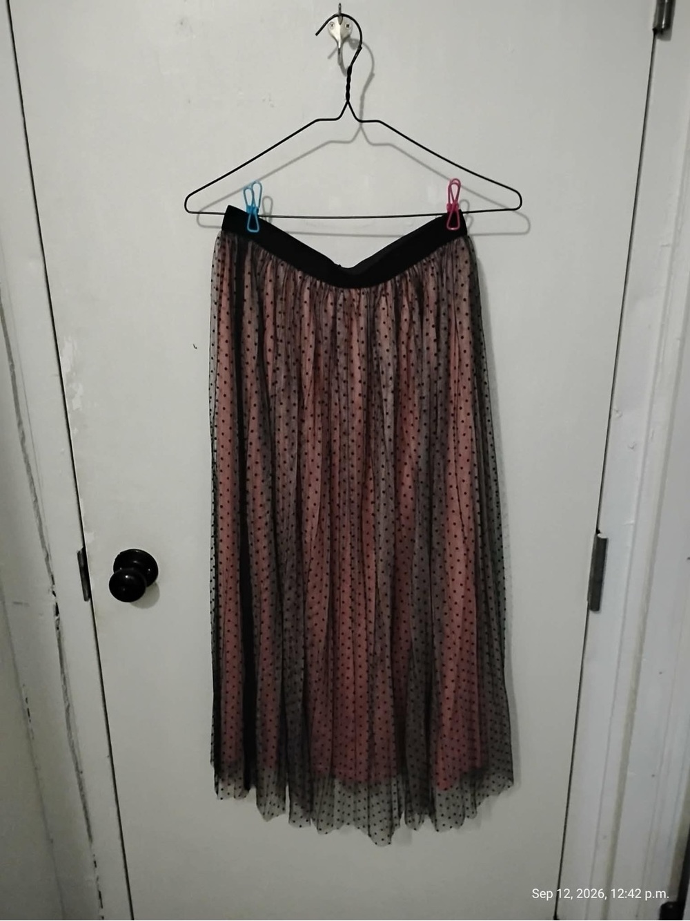 Zara Pink Blush Maxi Tulle Skirt with Black Polka Overlay